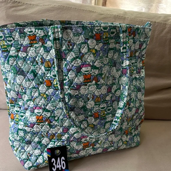 346, NWT Vera Bradley X Peanuts Green Tote Bag with Versatile Straps - Picture 6 of 8